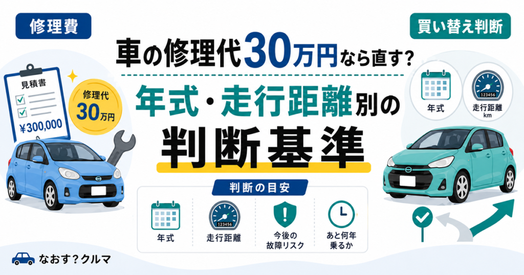 「車の修理代30万円なら直す？年式・走行距離別の判断基準」と書かれた記事のタイトル画像