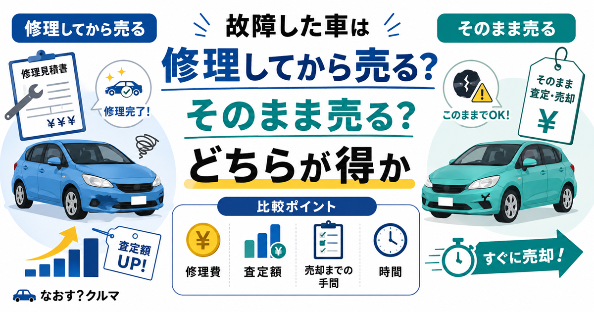 「故障した車は修理してから売る？そのまま売る？どちらが得か」と書かれた記事のタイトル画像