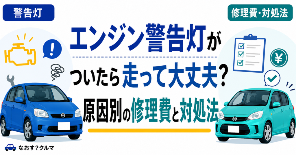 「エンジン警告灯がついたら走って大丈夫？原因別の修理費と対処法」と書かれた記事のタイトル画像